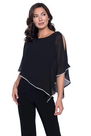 Frank Lyman top has a beautiful chiffon overlay, jersey underpinning, and rhinestone detail - 185420