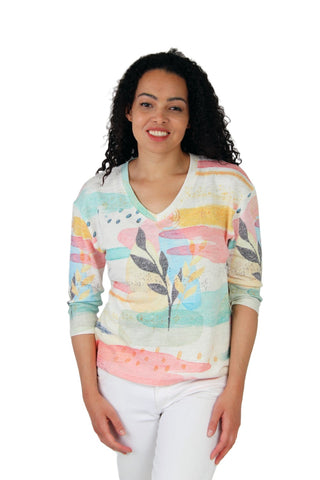 Watercolor Print Spring Sweater