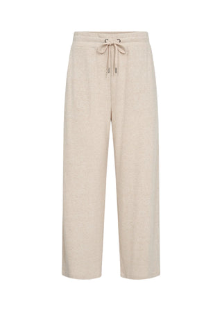 Beige pants with a drawstring on a white background