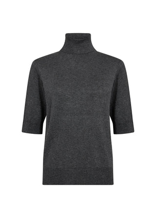 Dark gray turtleneck sweater on a white background