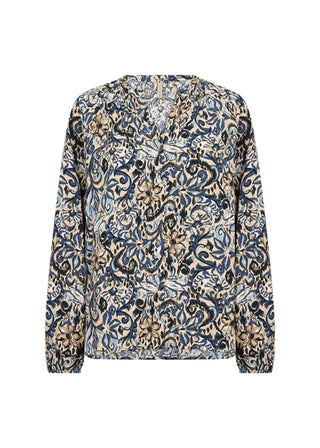 Long-sleeve shirt with a floral pattern on a white background