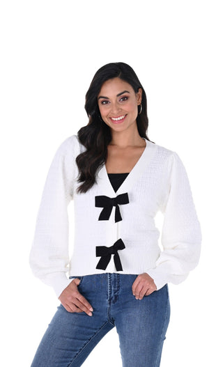 Frank Lyman Knit Cardigan, Adorned with delicate bows - 246224U