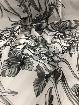 D&W Cream White Black Floral Print Scarf