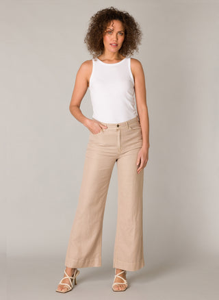 Button front wide leg pants