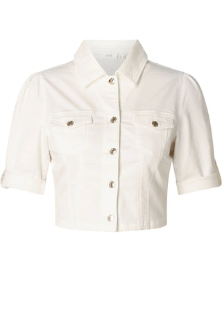 White denim jacket with short sleeves on a white background
