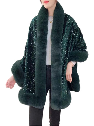 D & W Faux Fur Sequin Cape