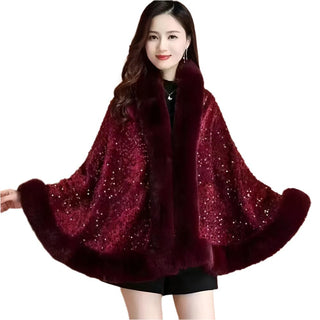 D & W Faux Fur Sequin Cape