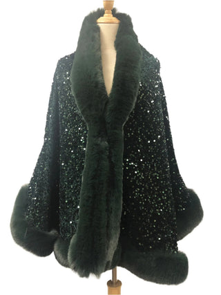 D & W Faux Fur Sequin Cape