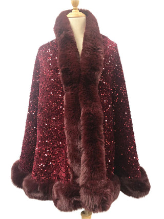 D & W Faux Fur Sequin Cape