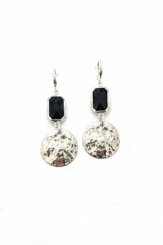 Merx Hammered Disc & Black Gem Drop Earrings