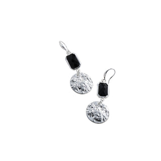 Merx Hammered Disc & Black Gem Drop Earrings