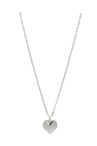 Silver heart-shaped pendant necklace on a white background