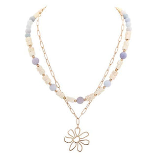 Merx Gold Blue and Cream Stone Necklace