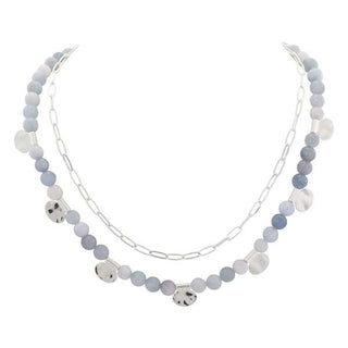 Merx Shiny Silver Blue Opal Necklace