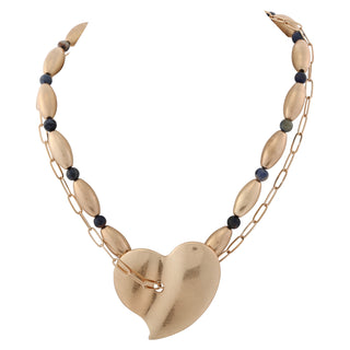 Merx Double Strand Matte Gold Heart Necklace