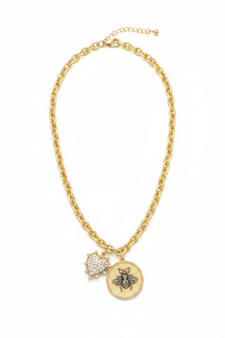 Merx Gold Bee & Heart Pendant Necklace