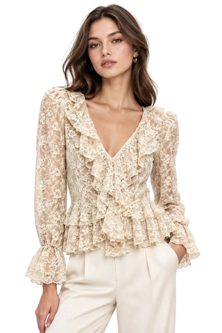 Astrid Velvet Lace Ruffle Top