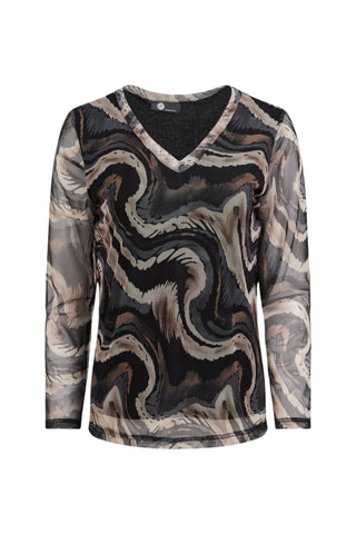 Long-sleeve shirt with a swirling pattern on a white background