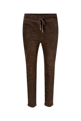 Brown pants with a drawstring on a white background