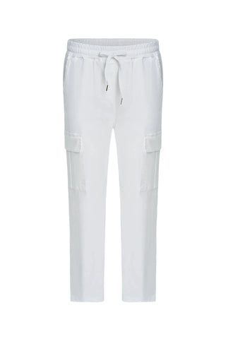 Light gray cargo pants on a light blue background