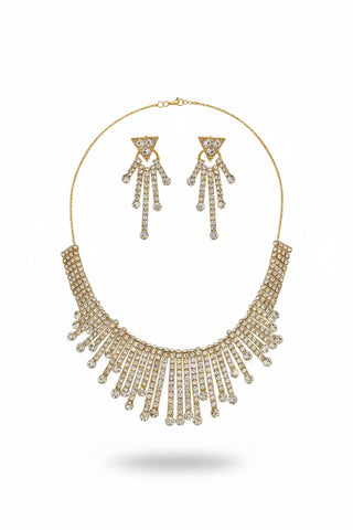 Merx Fringe Rhinestone Necklace/ Earring Set