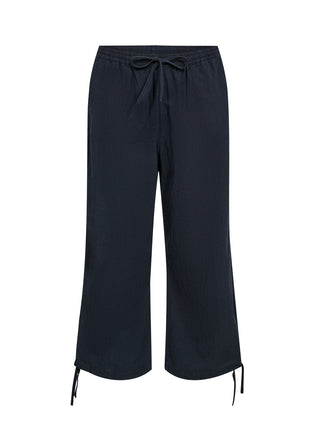 Black wide-leg pants with drawstring waist on a white background