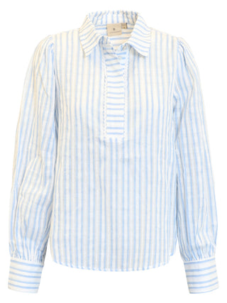 Blue and white striped shirt on a white background