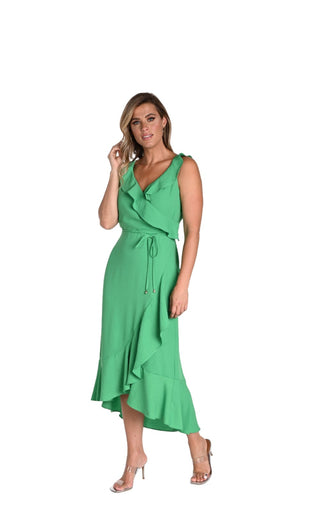 Frank Lyman Faux Wrap Ruffle Dress Green - 241116