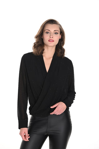 Frank Lyman Wrap front Blouse-adorned with rhinestones