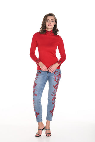 Frank Lyman Jean with Red Floral Detail