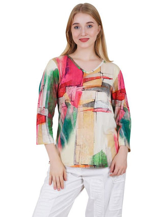 Abstract Colourful V neck Top