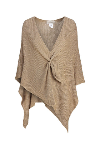 Beige knitted poncho on a light blue background