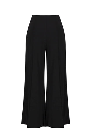 Black wide-leg pants on a light gray background