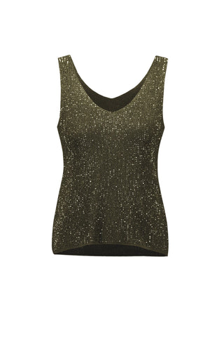 Green sparkly tank top on a white background