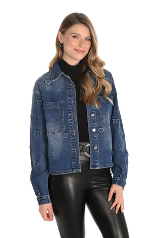 Frank Lyman Embossed Heart Jean Jacket