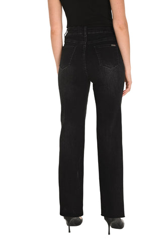 Person wearing black jeans on a white background