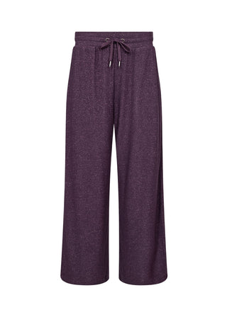 Purple wide-leg pants with a drawstring waist on a white background