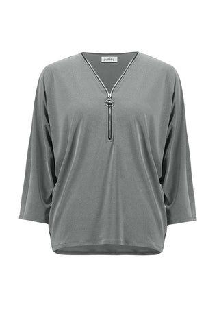 Gray long-sleeve top with a zipper on a white background
