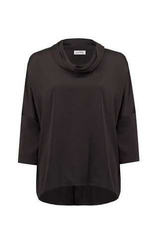 Black cowl-necked top on a white background
