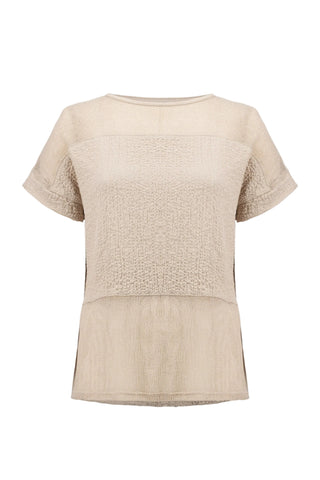 Beige textured top on a white background