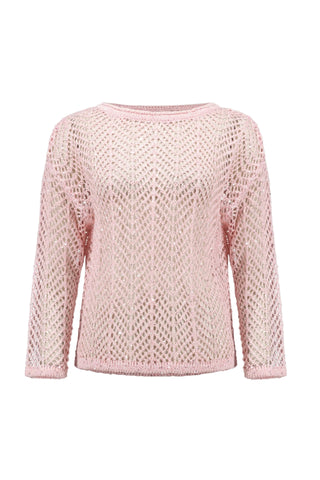Pink knitted sweater on a light gray background