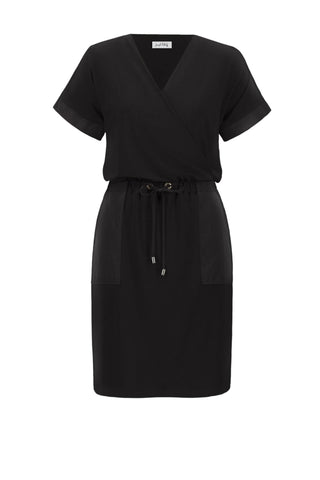 Black dress with a belt on a white background