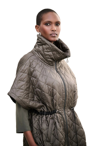 Joseph Ribkoff Quilted Nylon Shawl-Neck Boxy Vest