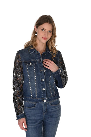 Frank Lyman Rhinestone And Lace Jean Jacket