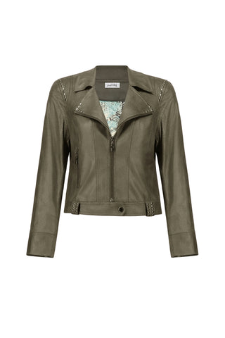 Green leather jacket on a white background