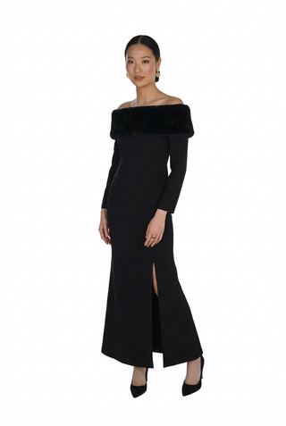 Frank Lyman Faux Fur Collar Gown