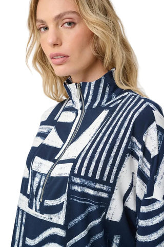Joseph Ribkoff Geometric Zip Collar Top
