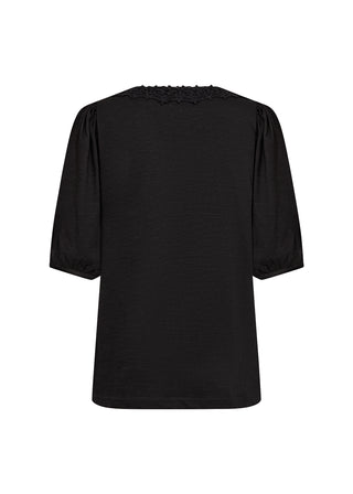 Black blouse with puff sleeves on a white background