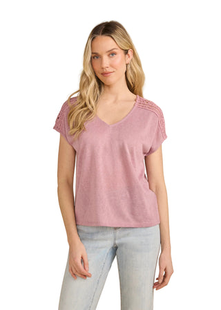FDJ Short Sleeve Split Neck Top