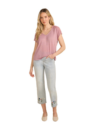 FDJ Short Sleeve Split Neck Top